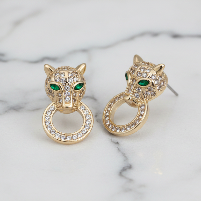 Gold Pave Panther Earring