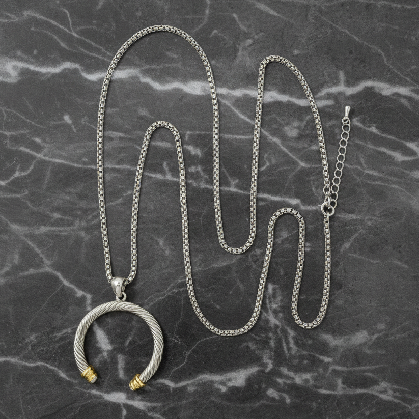 Two Tone Necklace w/ Bangle Pendant