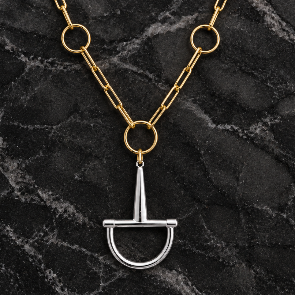 Two Tone Statement Chain Horse Bit Necklace - 23.5"