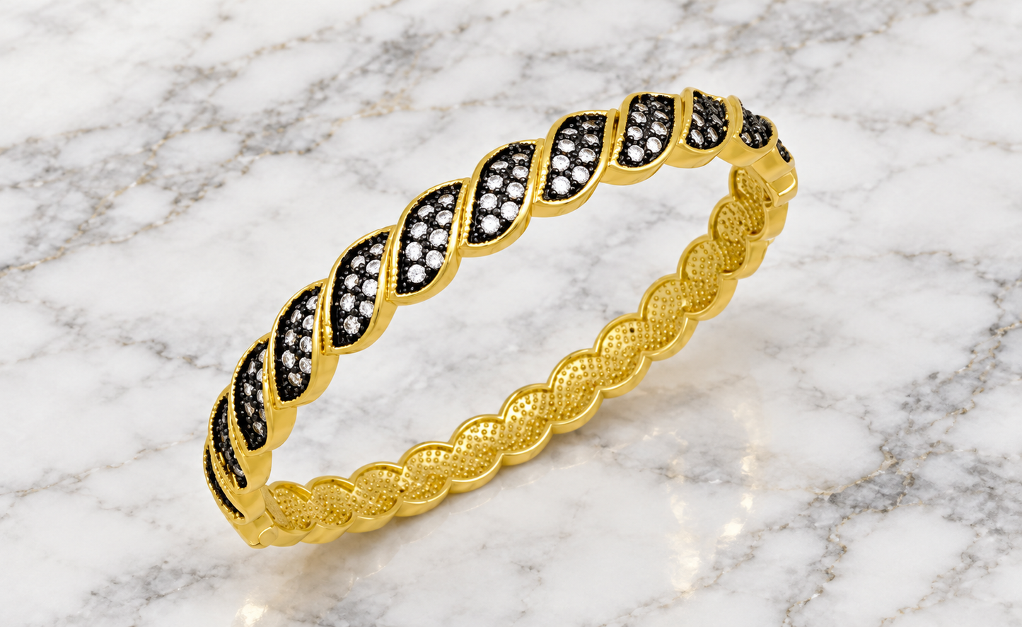 Matte Gold Hematite CZ Swirl Bracelet