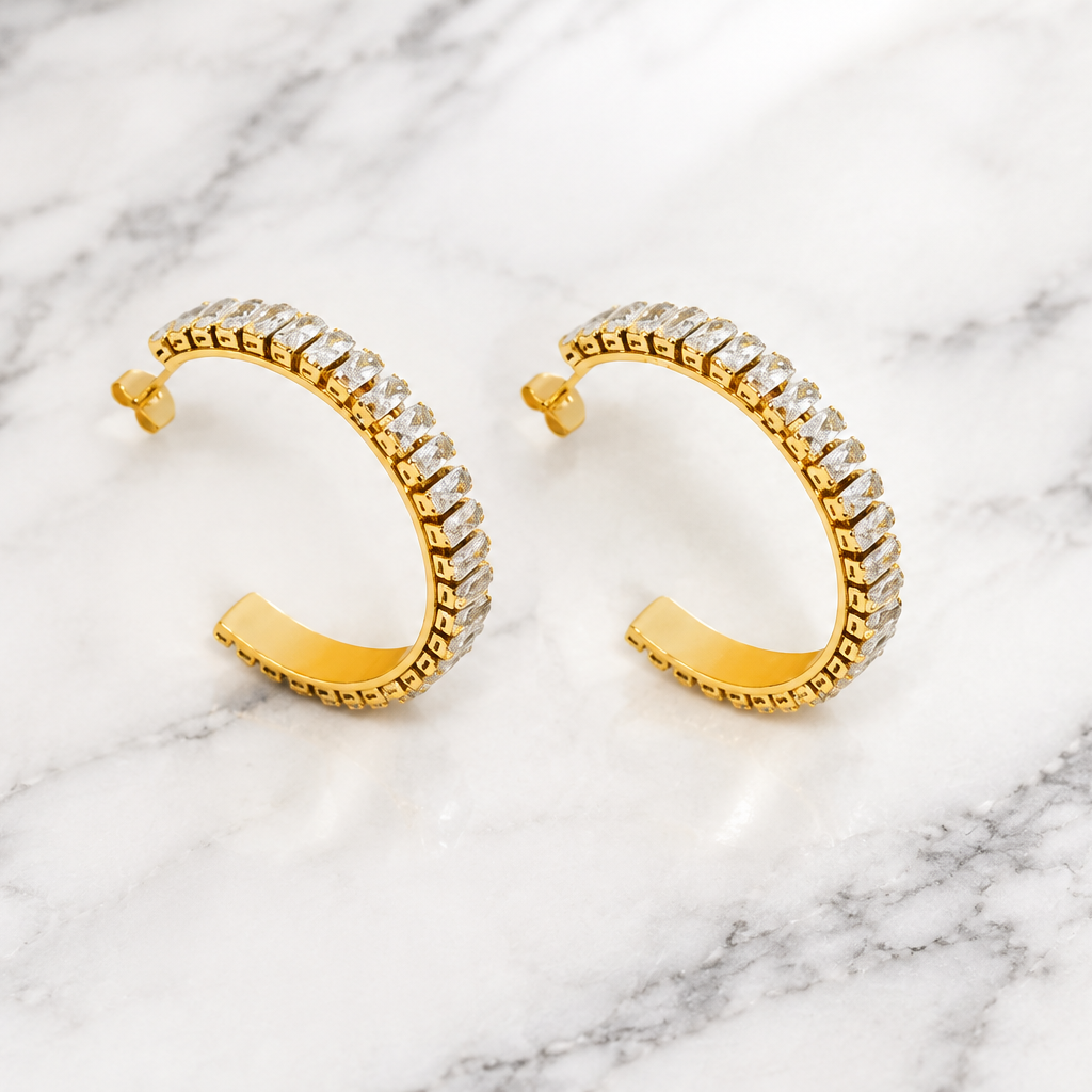 Rectangle CZ Hoop Earring