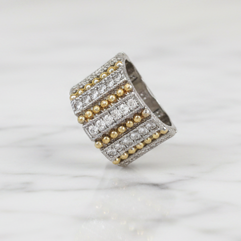 Two Tone Decorative CZ Band Ring