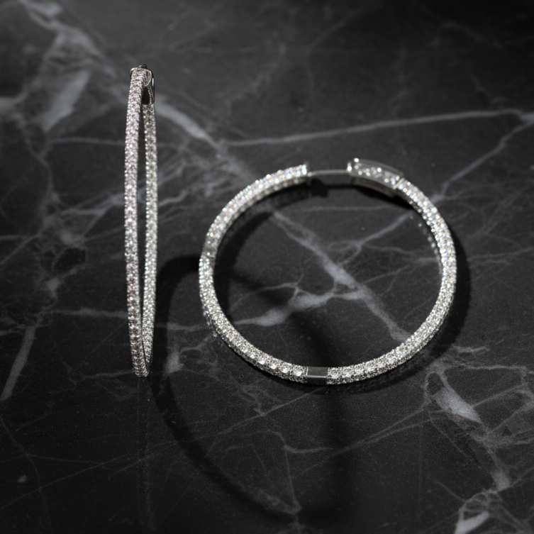1.75" Oval CZ Hoop Earring