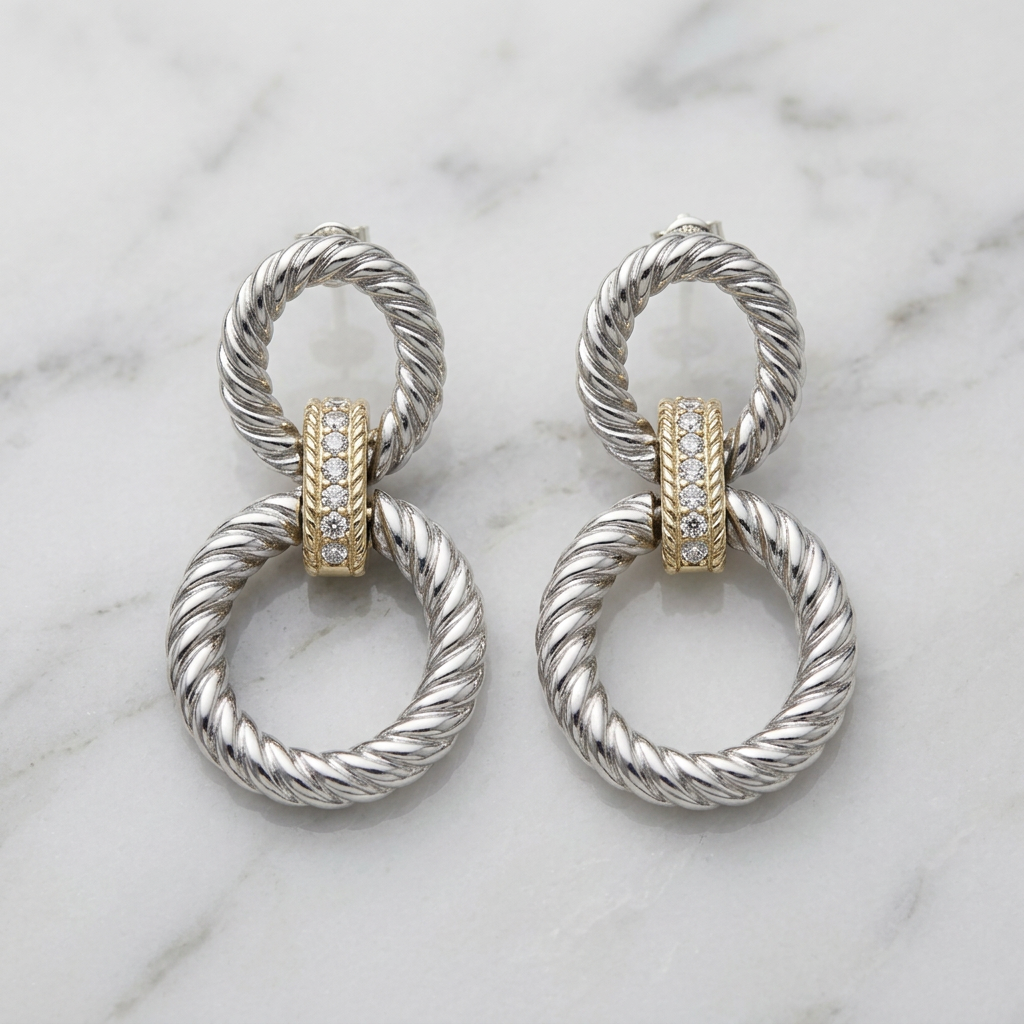 MX Two Tone Cable Doorknocker Dangle Earring with sleek cable design and stylish two-tone finish, perfect for elegant accessories.