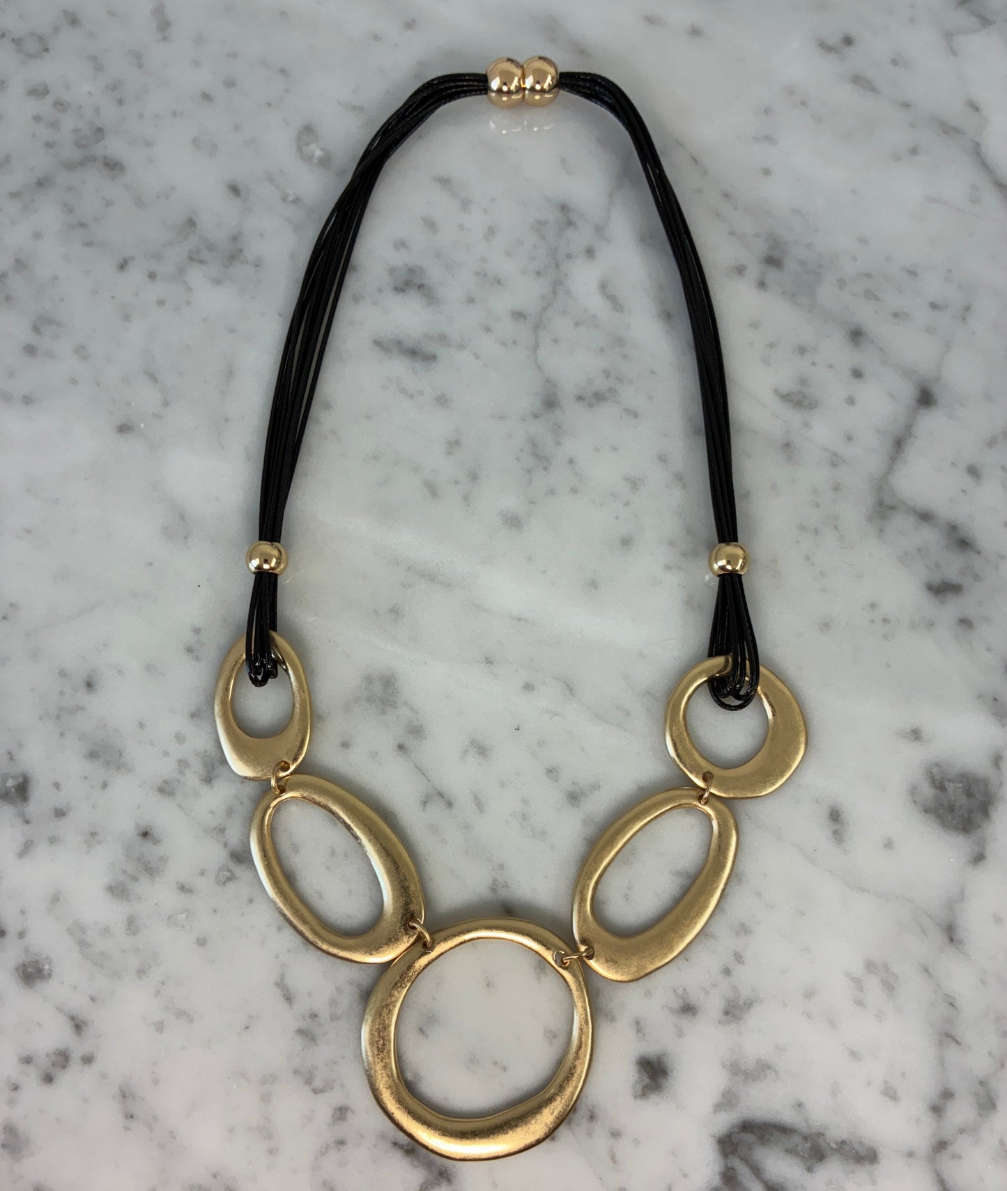 5-Ring Black Cord Necklace