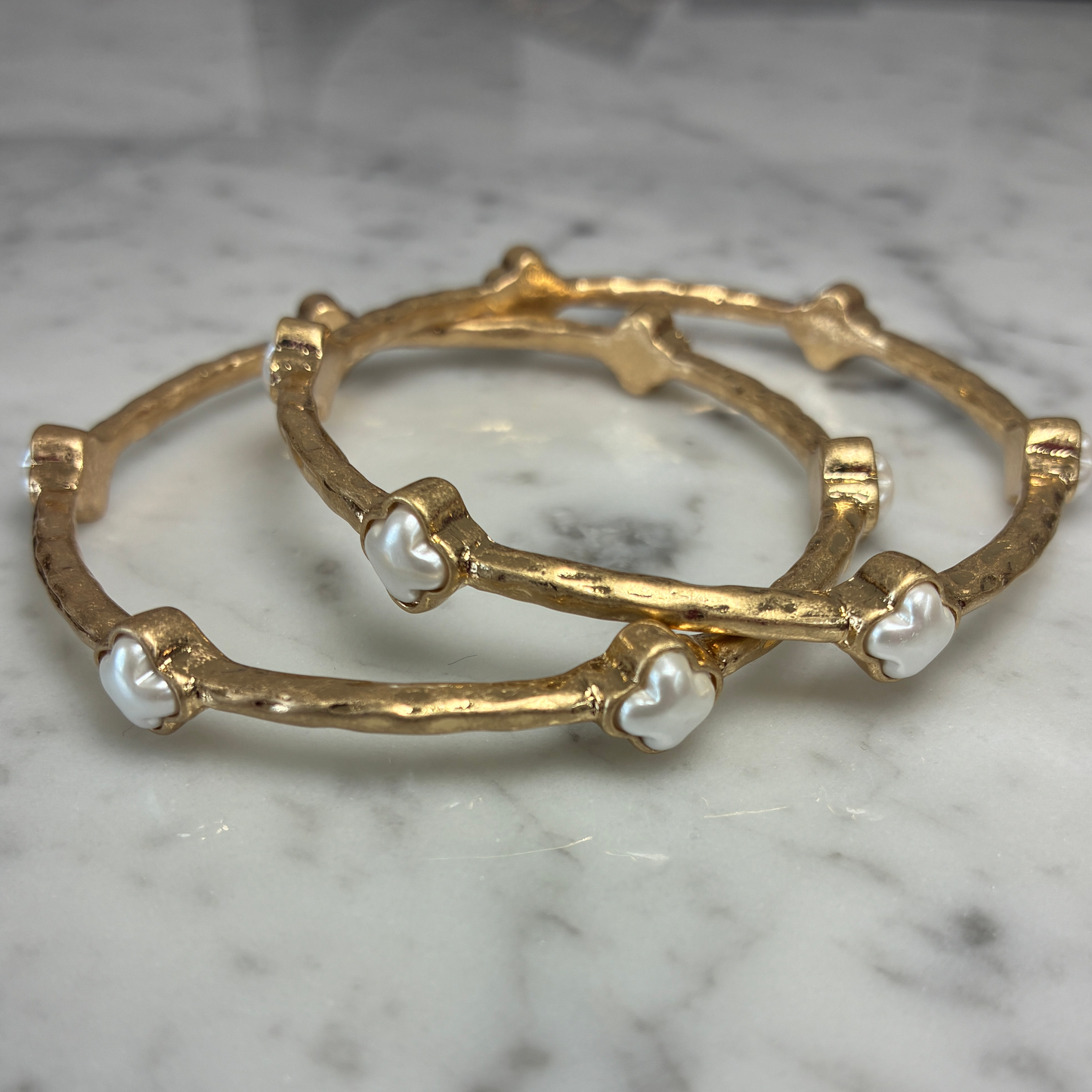 Gold Bamboo Clover Bangle Set