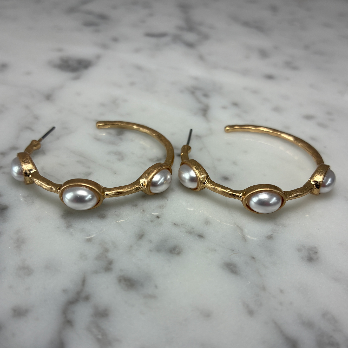 Bamboo Hoop Earrings w/Stones