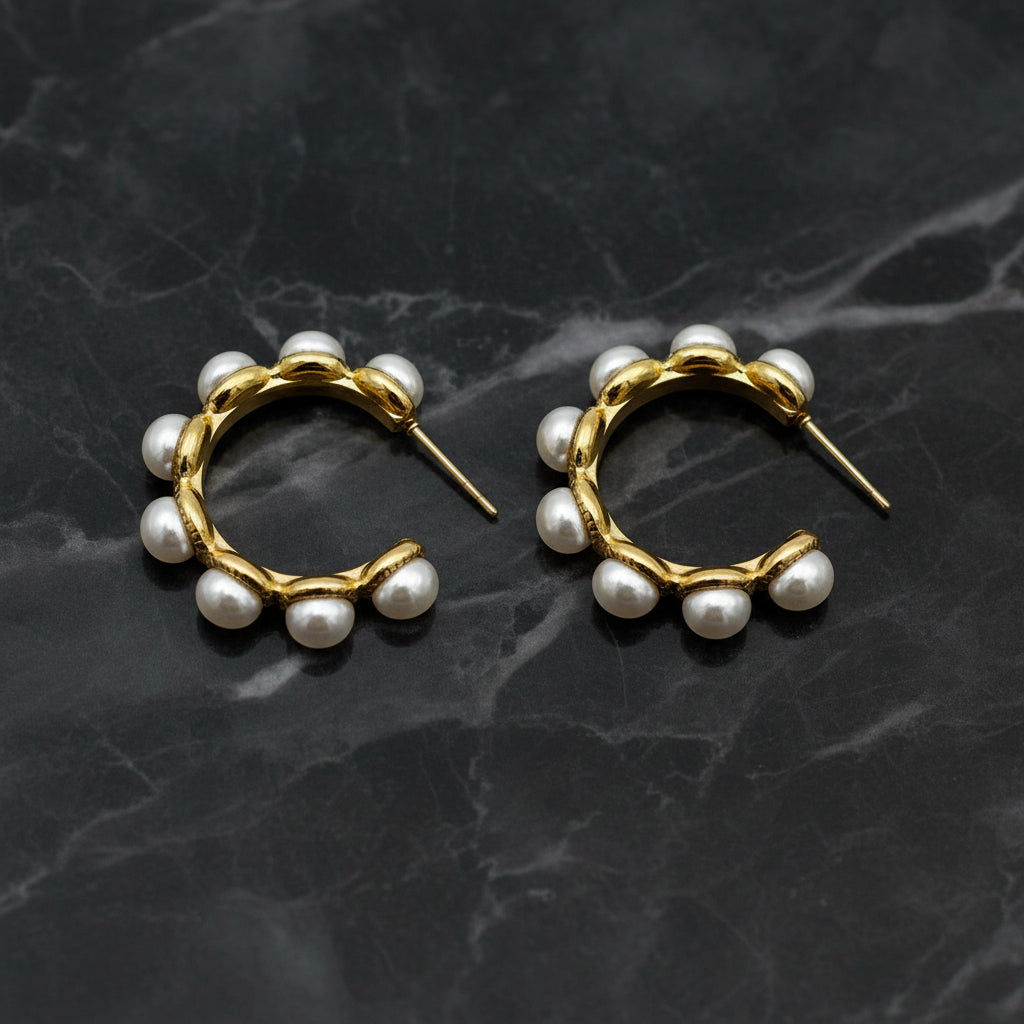 Gold Hoop Earring w/ Pearls