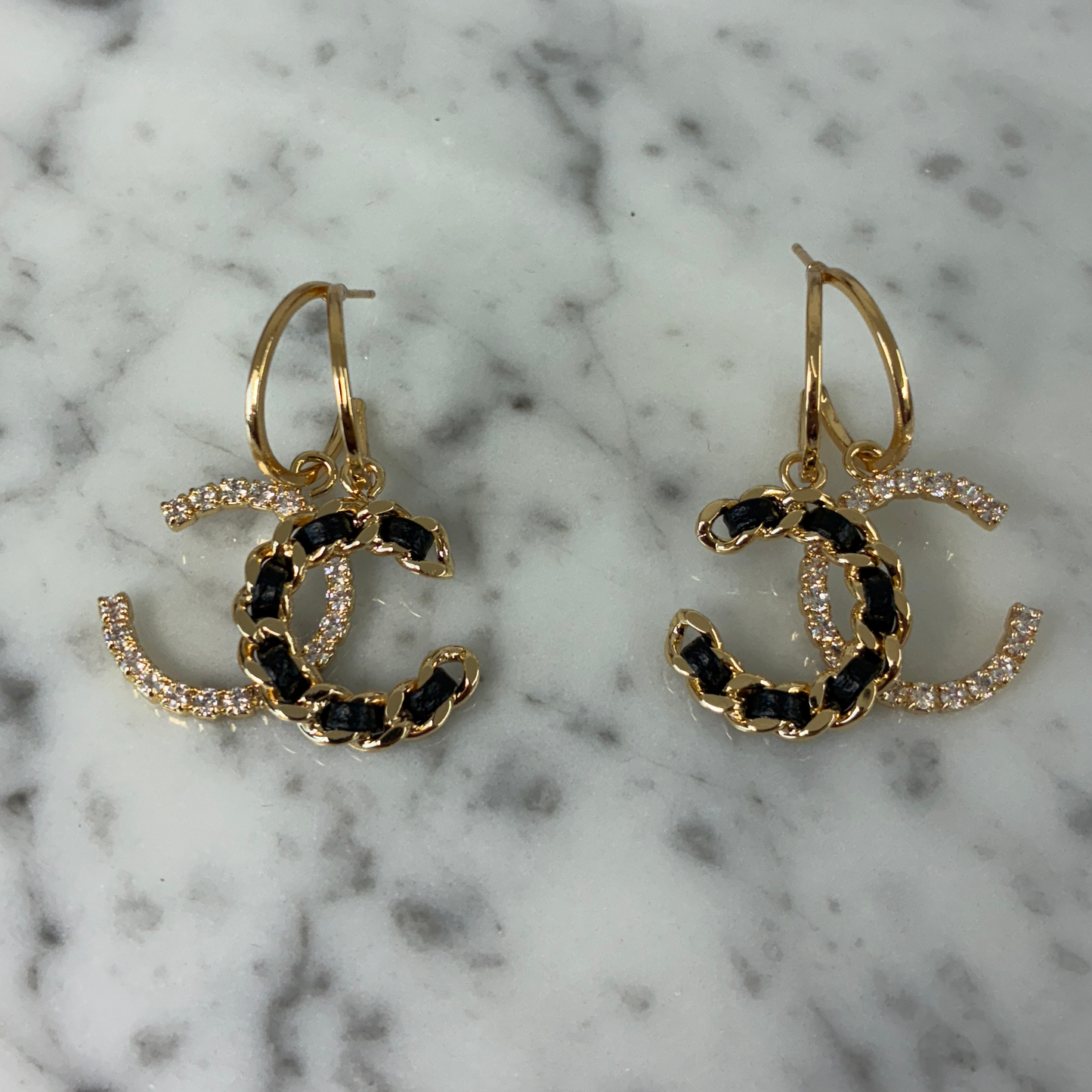 Interlock Black CZ Earring