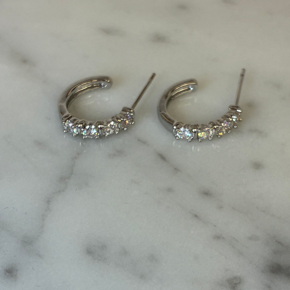 Round CZ Half Hoop Earring