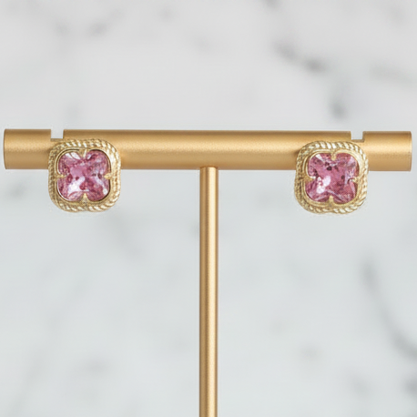 3/4" Gold CZ Clover Earrings