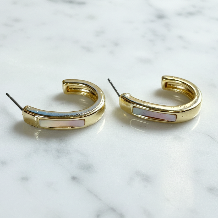 Oval C Hoop Earring w/ Stone
