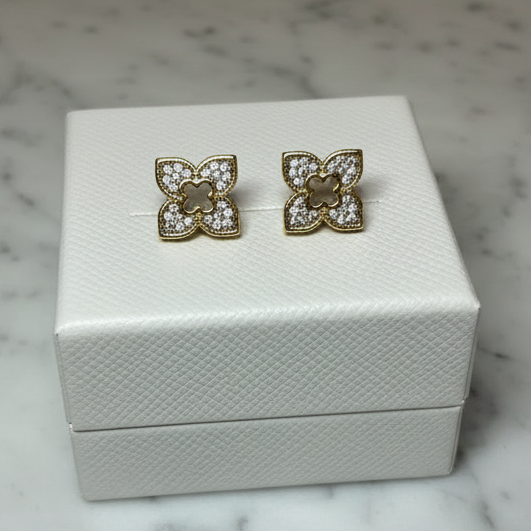 Two Tone Pave Clover Earrings