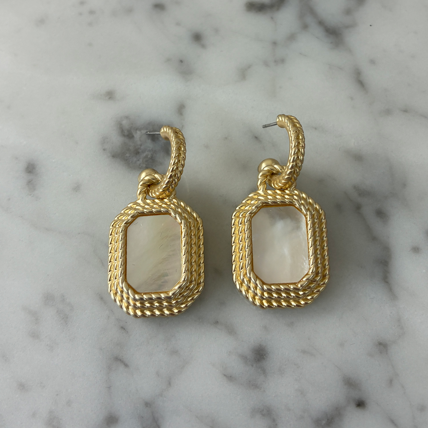 Matte Gold Rectangle MOP Dangle Earring