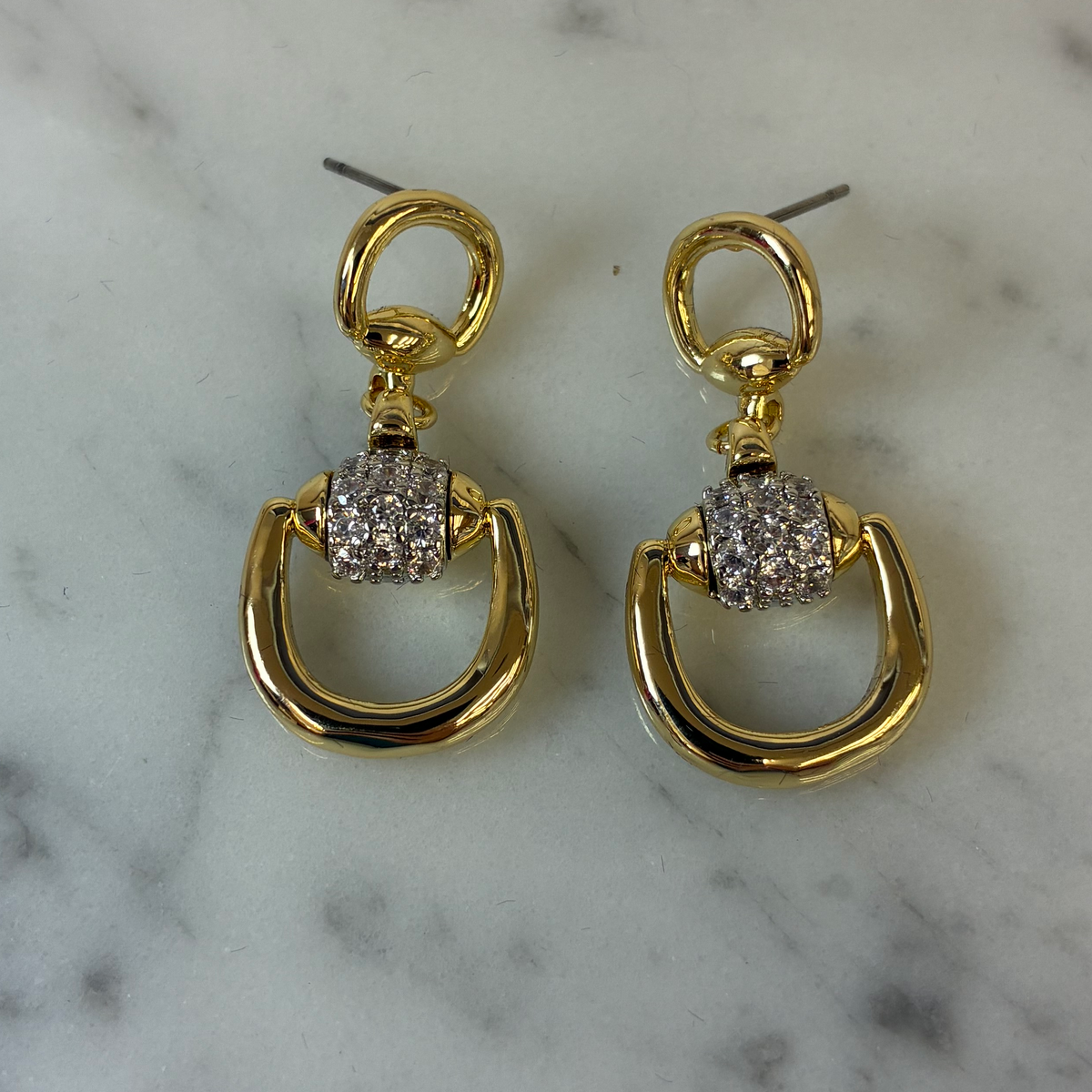Horsebit Dangle Earring w/ Pave Barrel