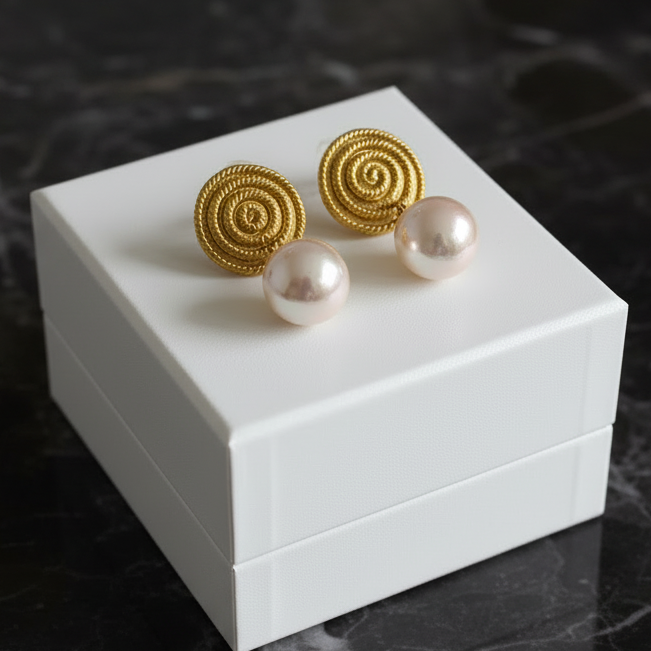 Swirl Post Earring w/ Lg Pearl Dangle