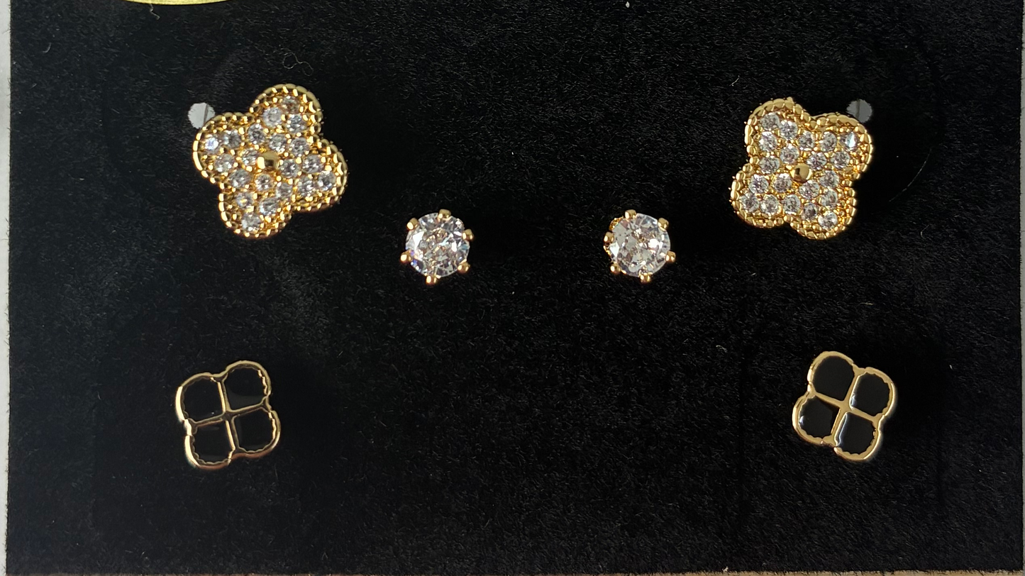 Gold CZ & Onyx Stud Set
