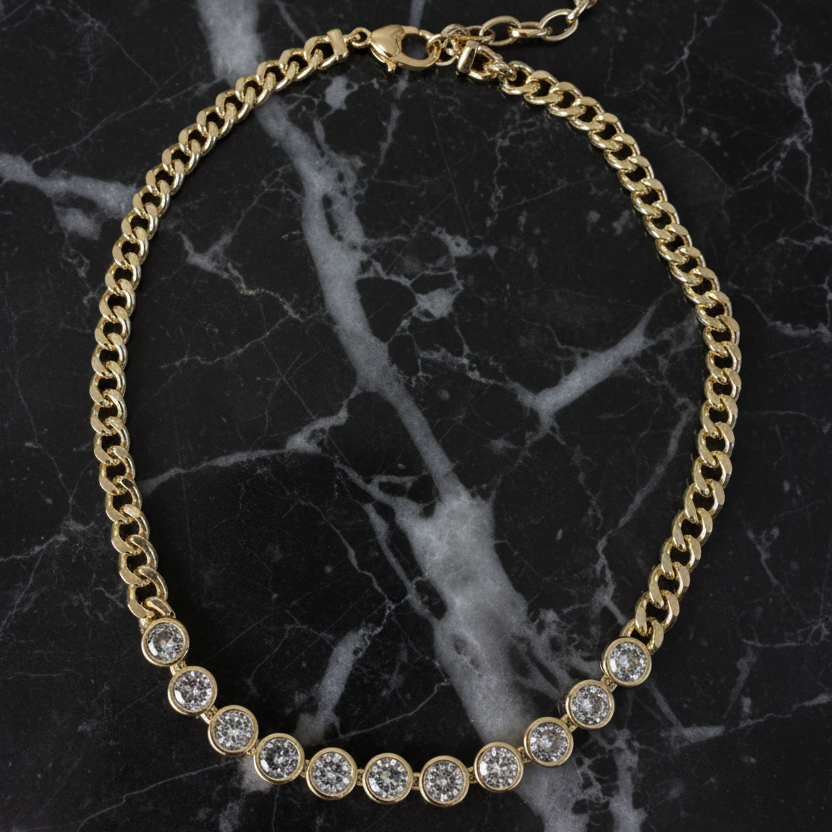 Gold Cuban Necklace w/ Round CZs