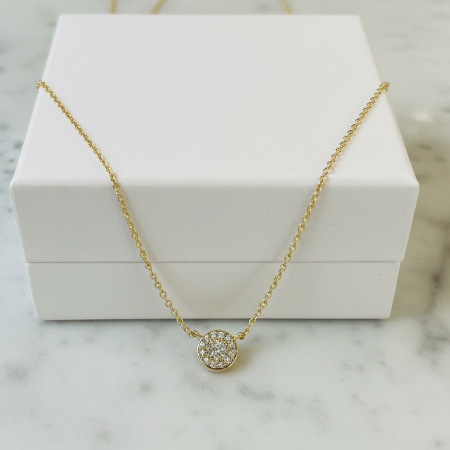 Pave Round Disc Necklace