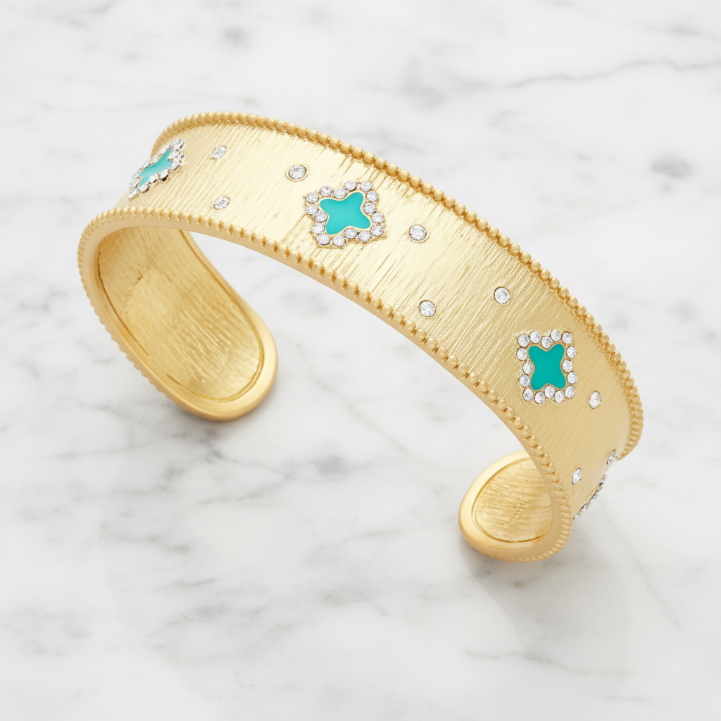 Matte Gold Cuff w/ Clovers