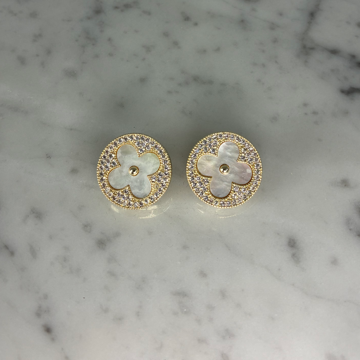 Round MOP Flower Earrings