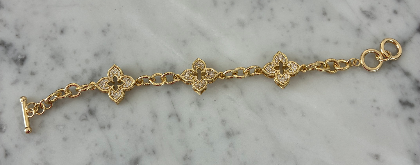 Gold CZ Flower Bracelet