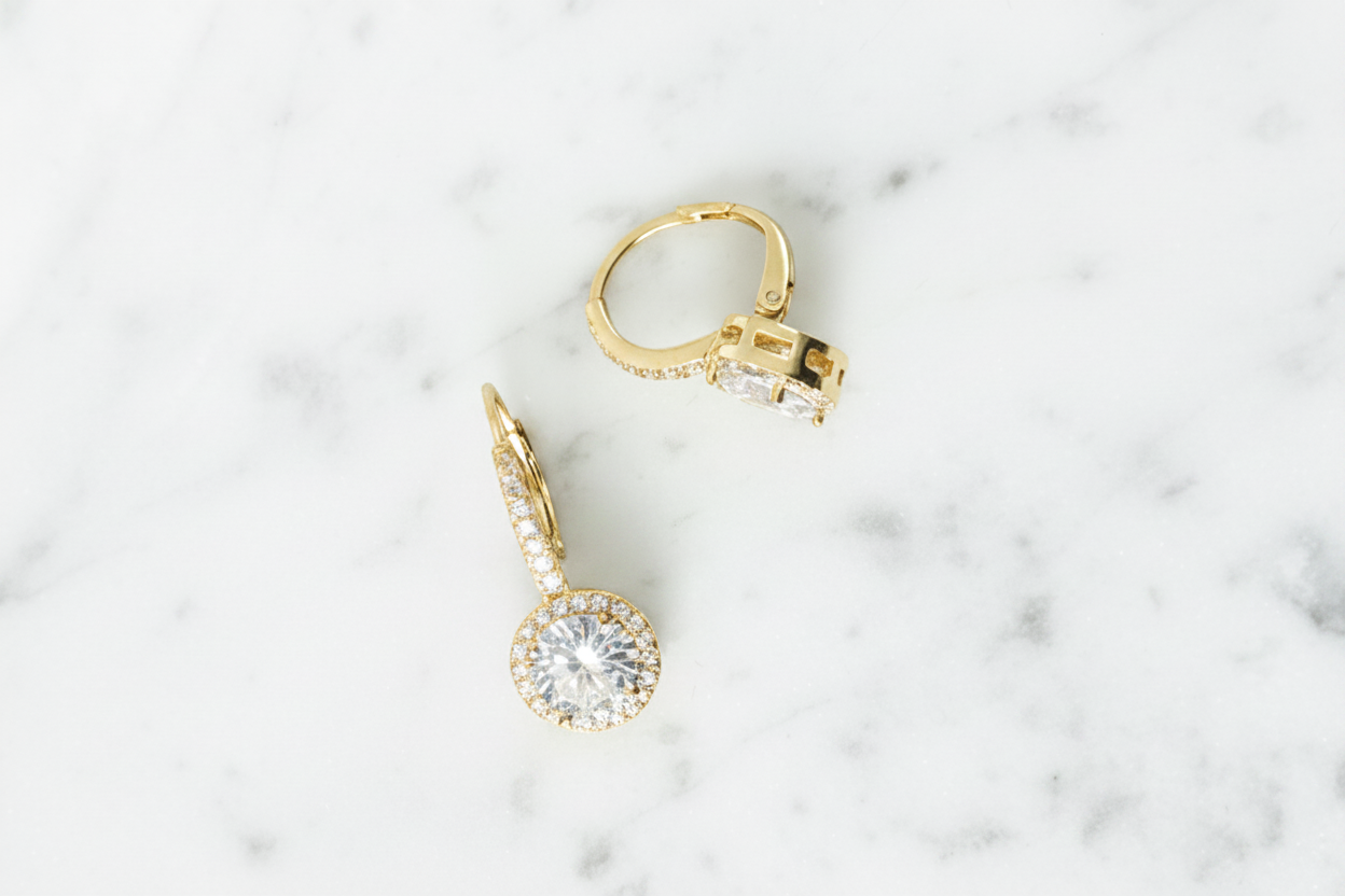 Gold CZ Fancy Euro Wire Earring