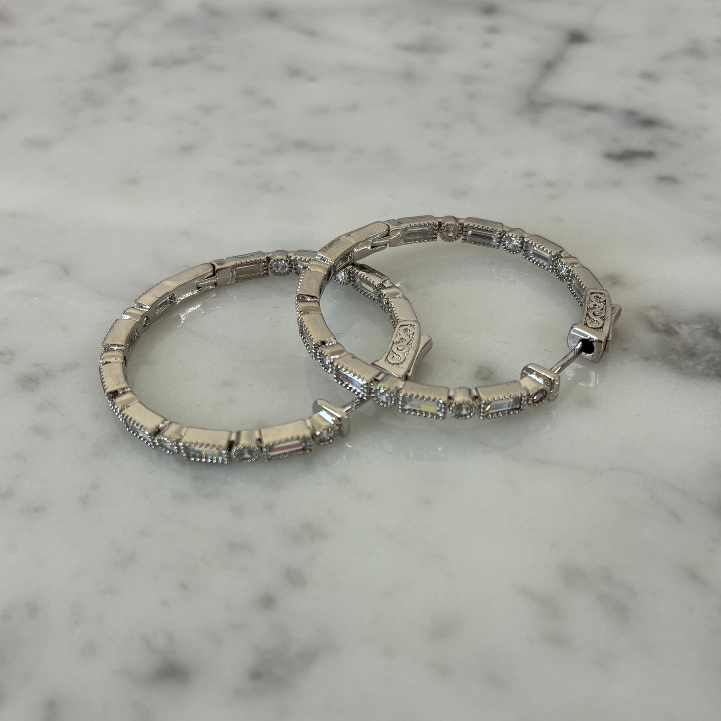 Deco CZ Hoop Earring