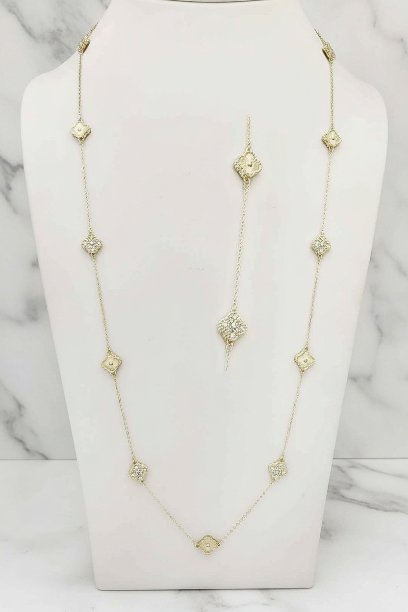 Gold CZ 12mm Flower Necklace - 36"