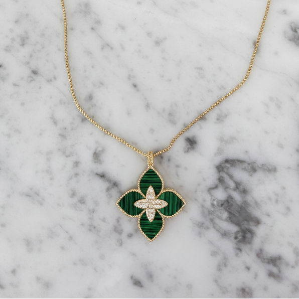 Malachite CZ Flower Slide Necklace