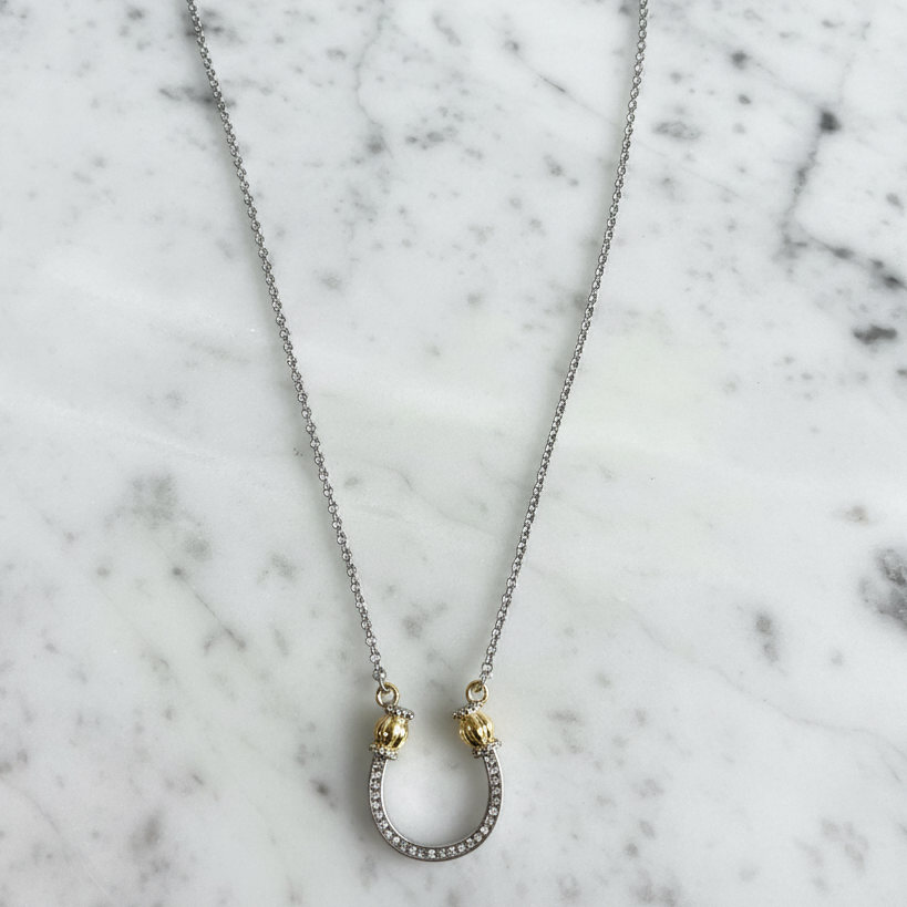 Two Tone CZ Horseshoe Necklace