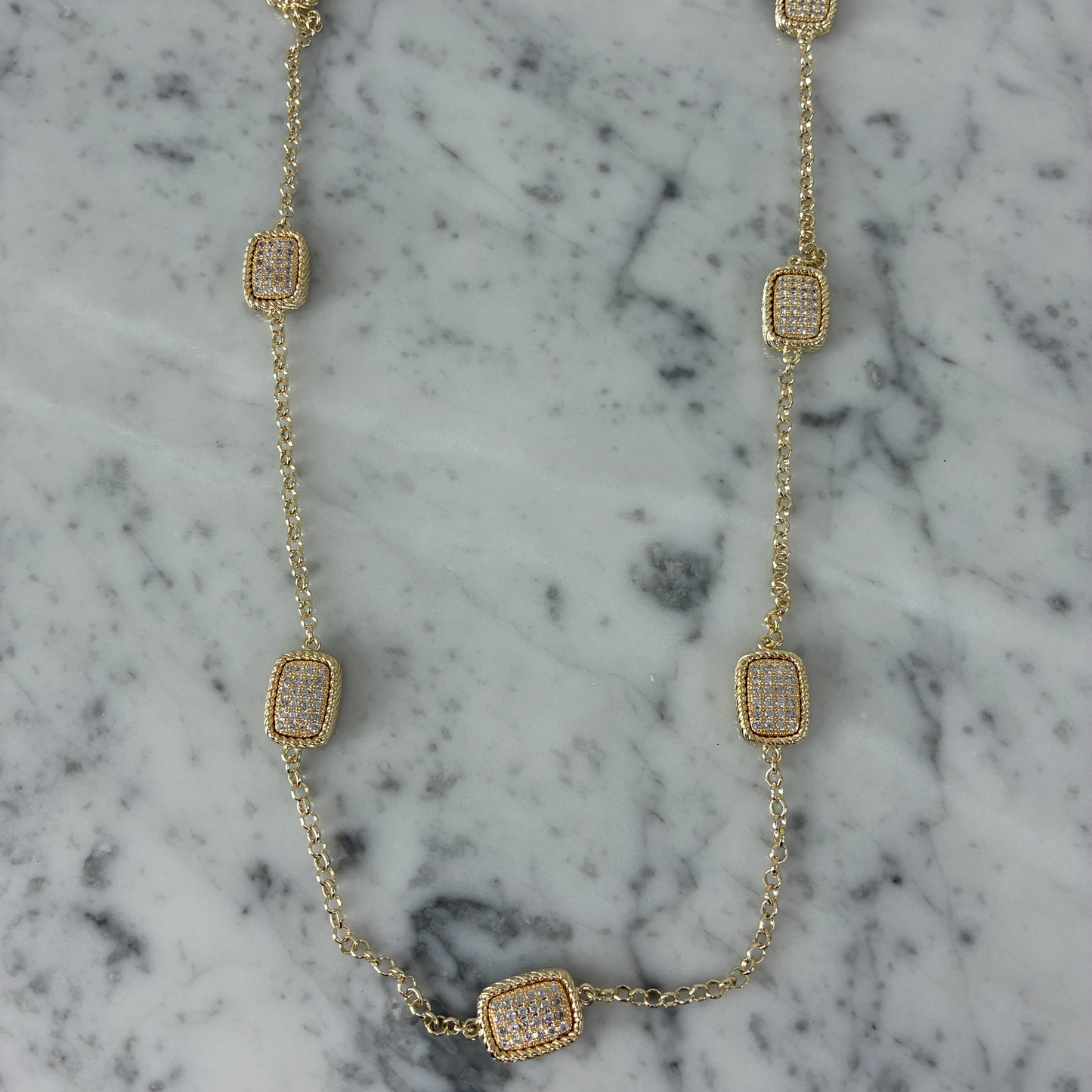 Cable Pave Rectangle Necklace - 36"