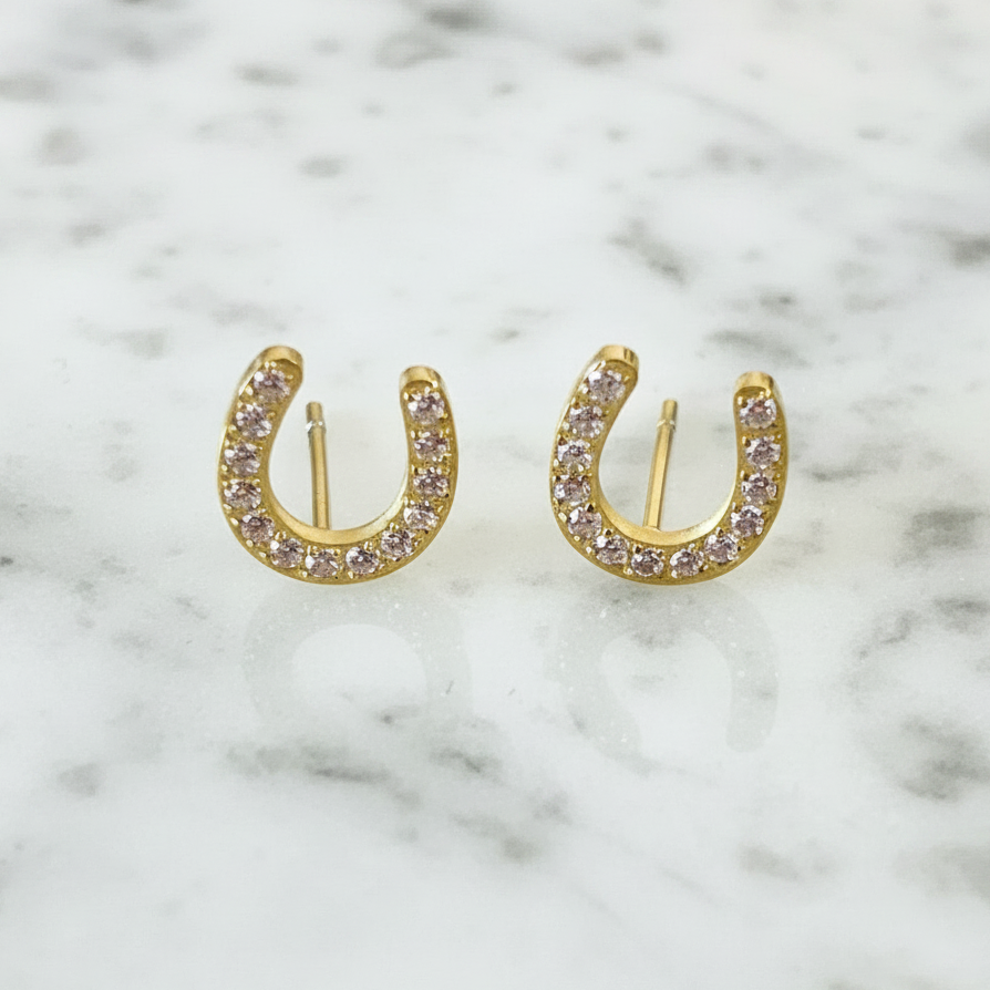 Horseshoe Post CZ Earring