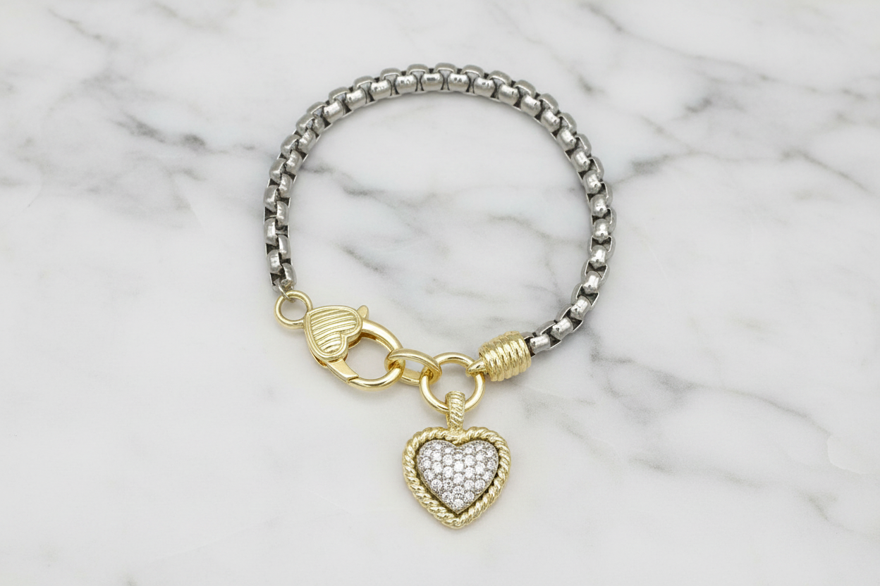 Silver Chain Bracelets w/ Heart Pendant