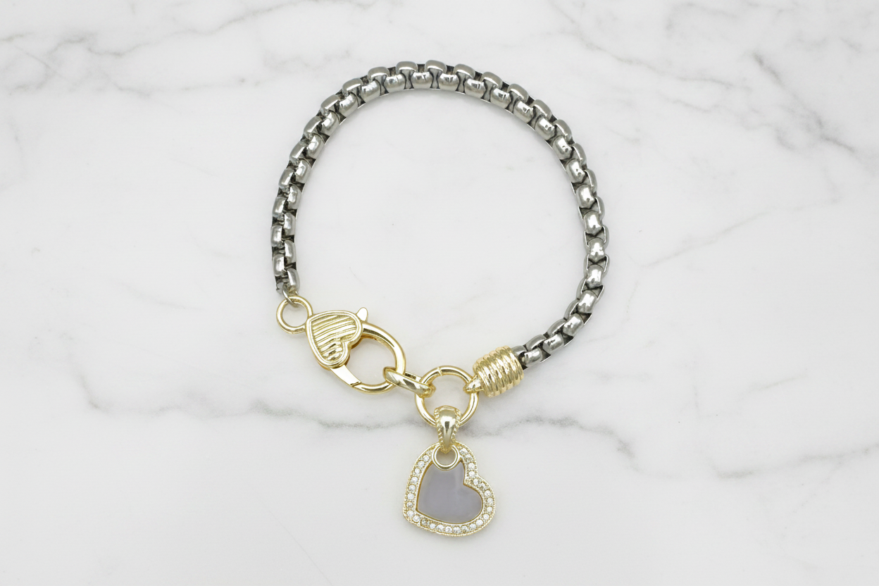 Silver Chain Bracelets w/ Heart Pendant