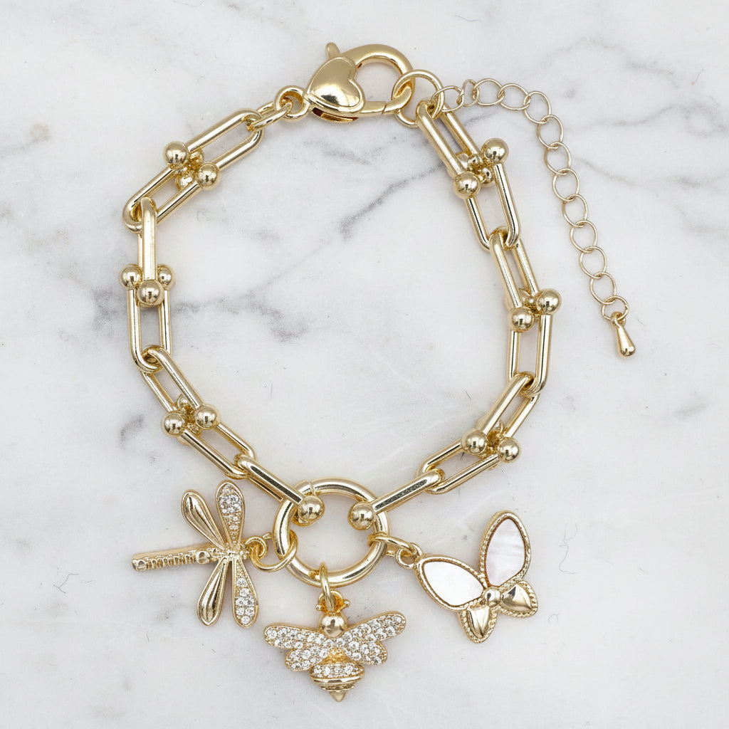 Gold Chain Bracelet w/ Bug Charms