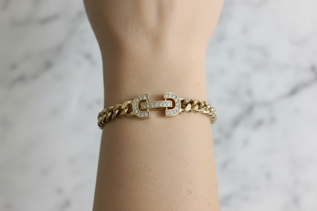 Gold Chain Bracelet w/ CZ Clasp