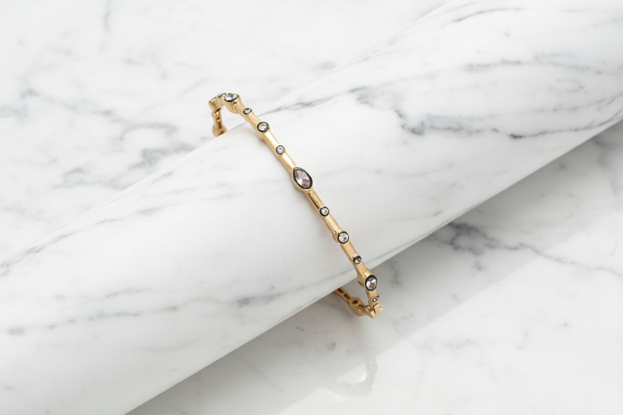 Gold Hematite CZ Bangle w/ Marquise Stones