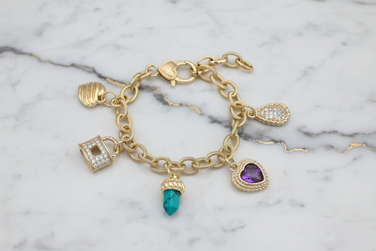 Gold Link Chain Charm Bracelet