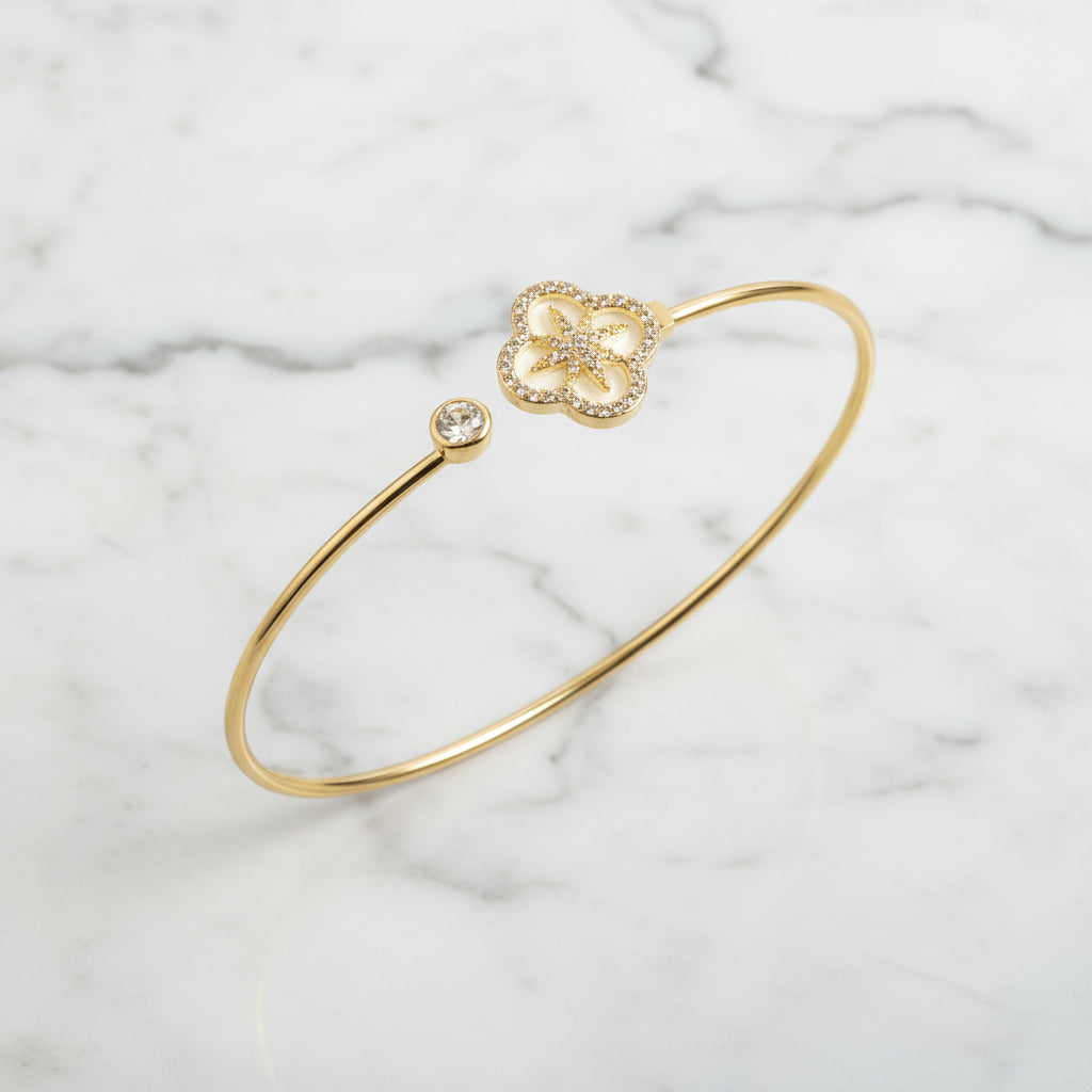 Gold & MOP CZ Clover Tiny Bracelet