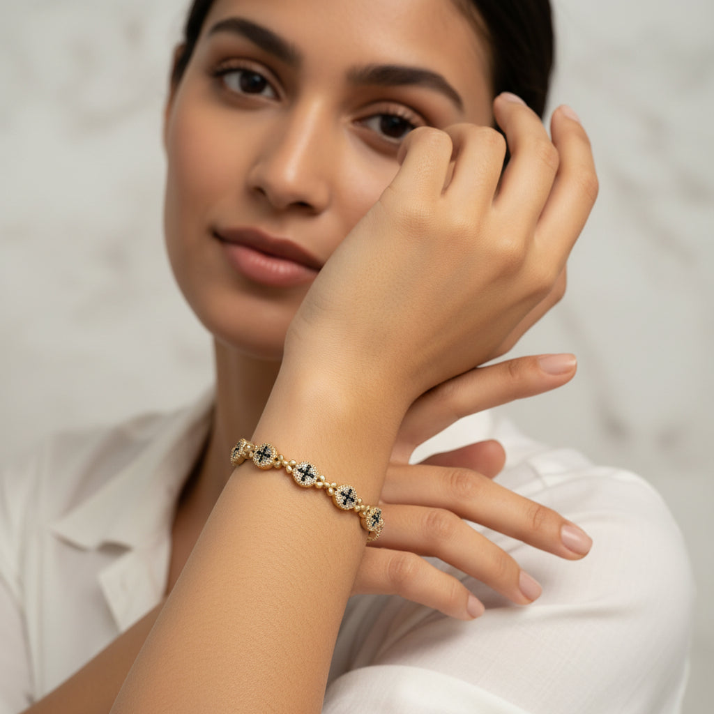 Gold Pave Hematite Cross Bangle
