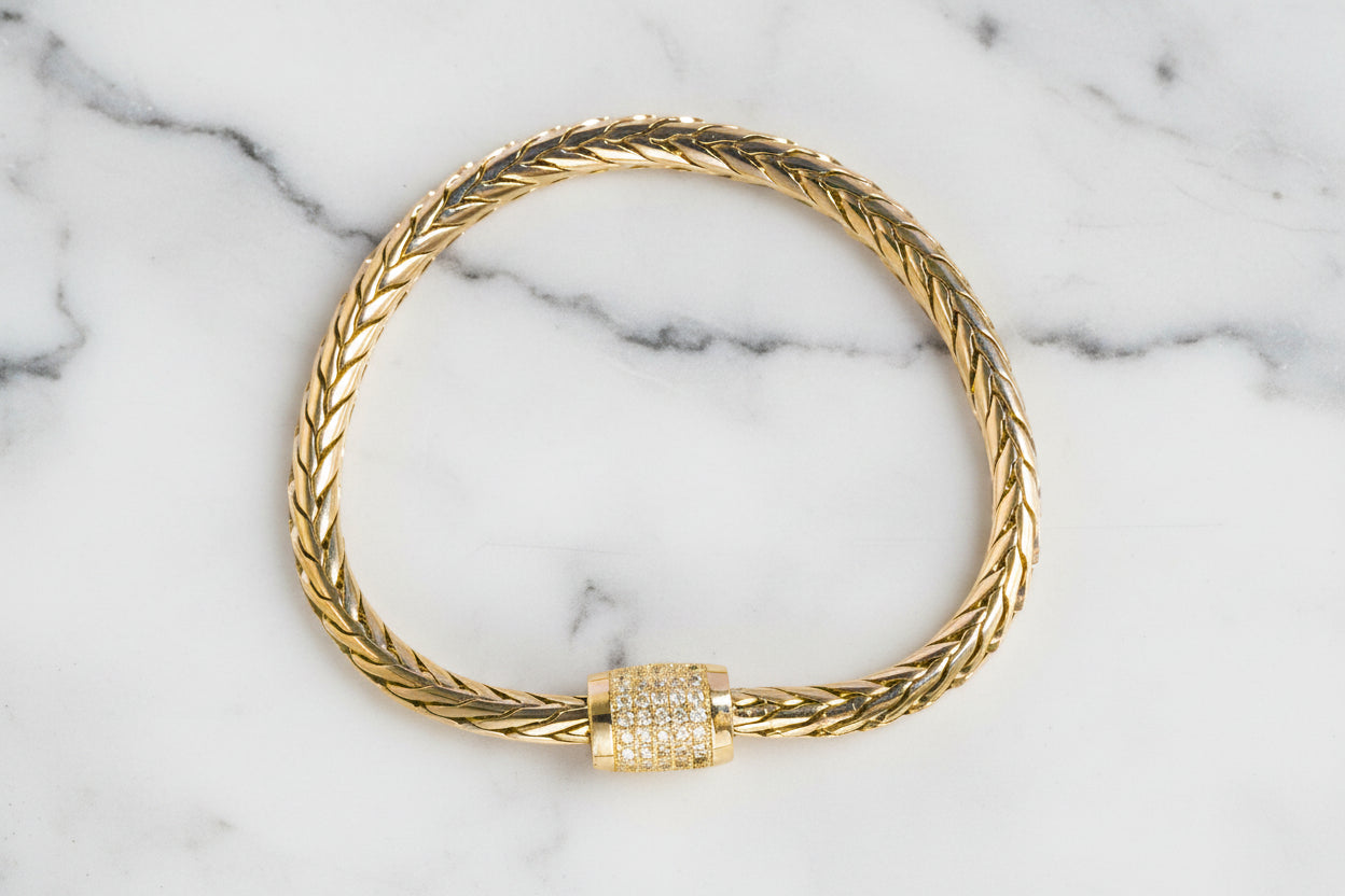 Gold Snake Bracelet w/ Pave Clasp