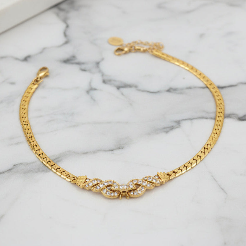 Gold Snake Bracelet w/ Swirl CZ