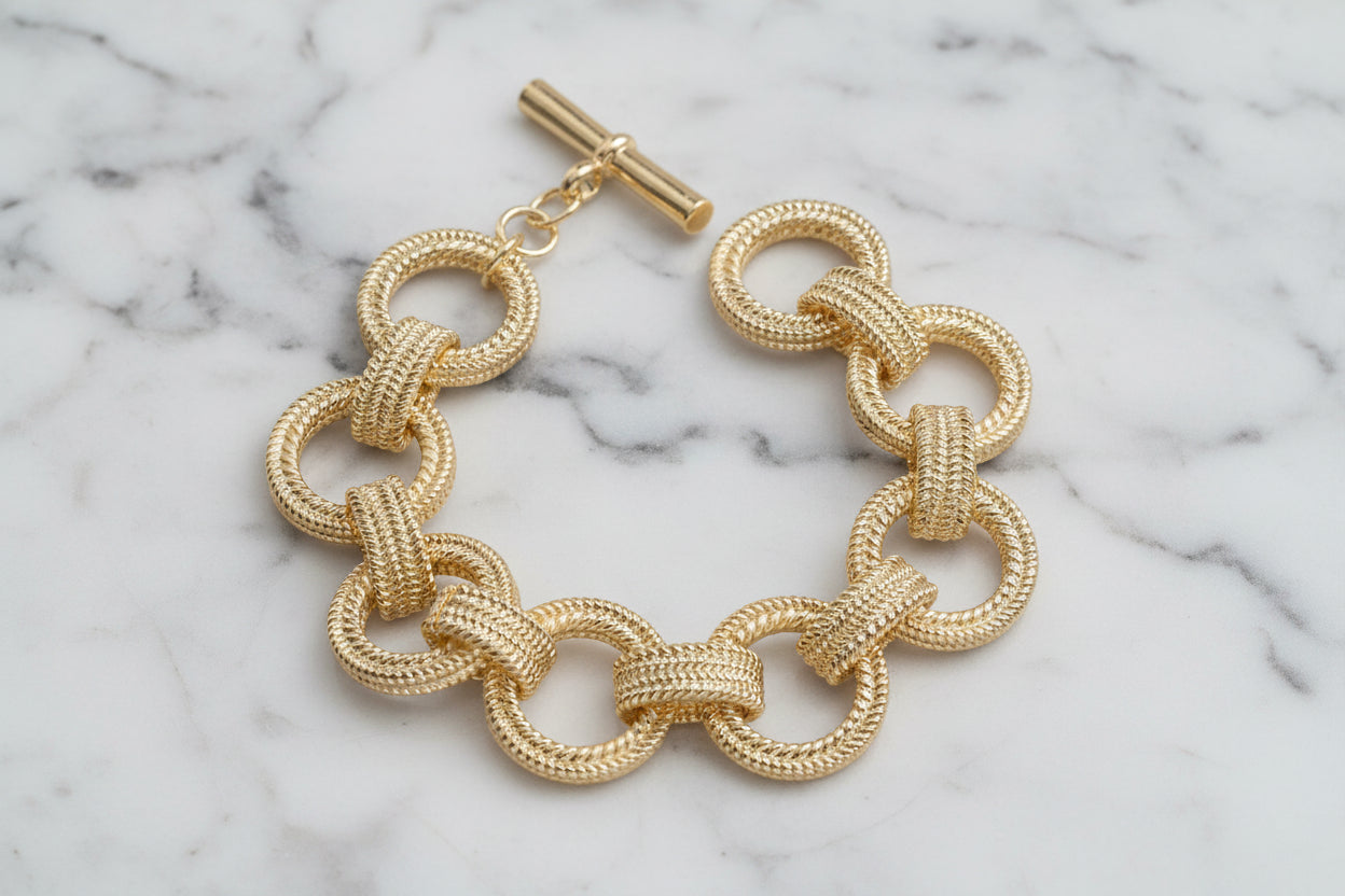 Ropey Gold Round Link Bracelet