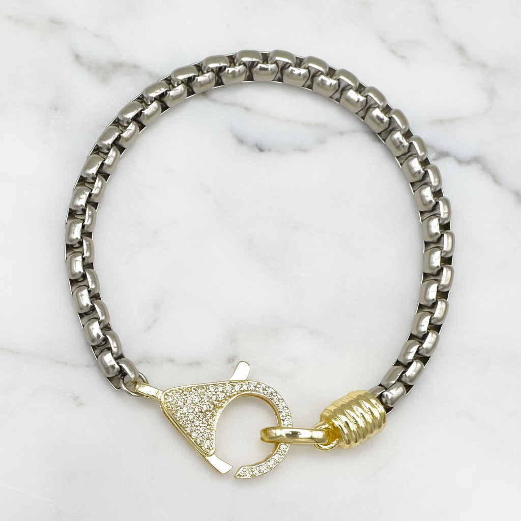 Silver Rope Chain Bracelet w/ Pave Clasp