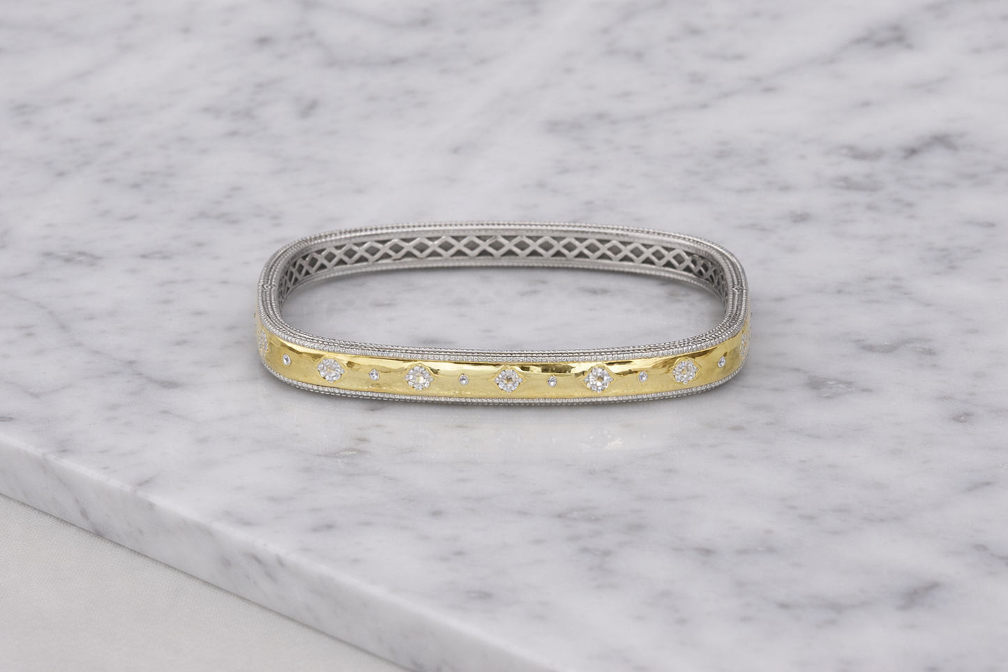 Two Tone Bangle w/ Flower CZs
