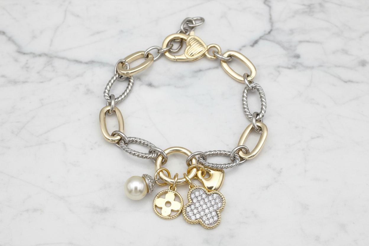 Two Tone Chain Bracelet w/ Charms
