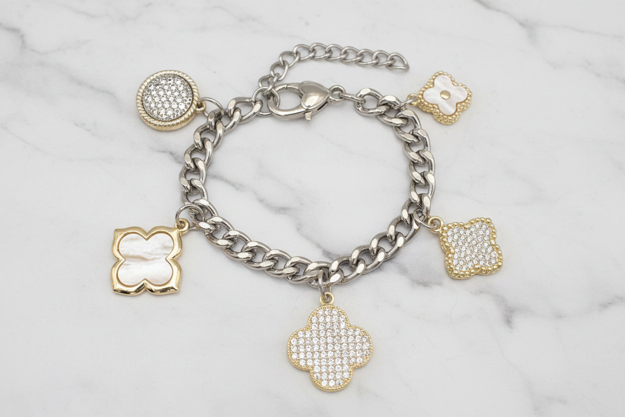 Two Tone Cuban Chain Bracelet w/ Charms