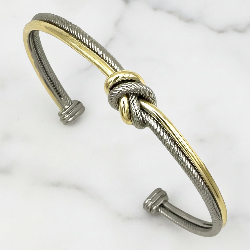 Two Tone Cuff Bracelet w/ Knot on Top