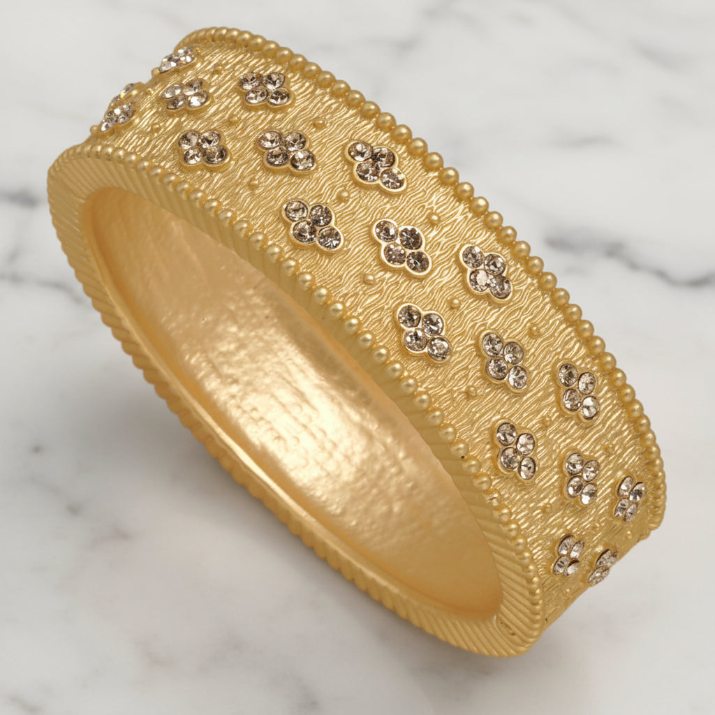 Wide Gold Bracelet w/ CZ Clusters